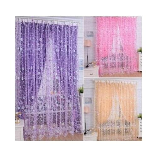 2x1M Flower Pattern Printing Window Screen Transparent Tulle Curtain Home Decoration Curtain Living Room Bedroom Balcony