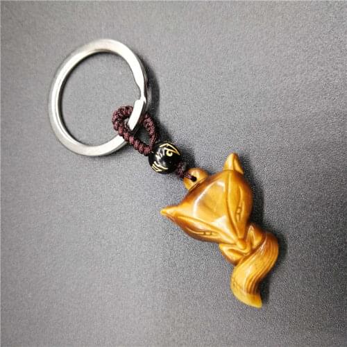 Drop shipping Crystal Key Chain natural yellow tiger eye stone small fox Key Chain transhipped for gift free shipping