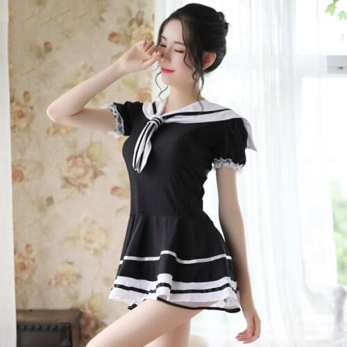 Yhotmeng sexy nightdress Women sling sleepwear Lingerie underwearlace Japanese college style dress sailor suit uniform sloth