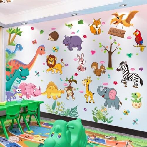 [shijuekongjian] Cartoon Dinosaurs Wall Stickers DIY Animal Stars Mural Decals for Kids Rooms Baby Bedroom House Decoration