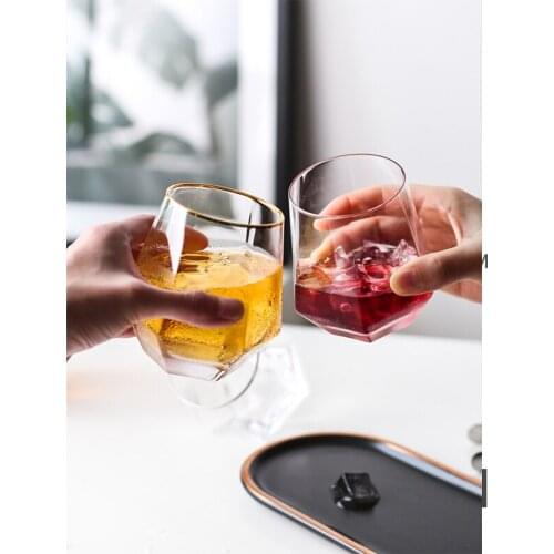 Jusen 330ML Whiskey Glass Transparent Hexagonal Coffee Cups Cocktail Glass Tazas Beer Mugs Thick Base Women Fruit Tea Coffee Cup