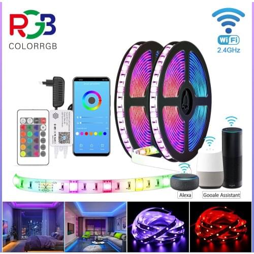 ColorRGB ,LED Strip Lights, WIFI SMD5050 Work with Alexa Google Assistant Phone APP Dimmable color
