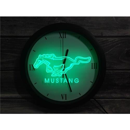 0G054 Ford Mustang APP RGB 5050 LED Neon Light Signs Wall Clock