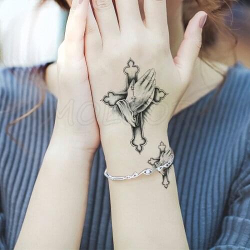 Tattoo Sticker Prayer Hand Cross Element Body Art Makeup Waterproof Temporary Women and Men Fake Tatoo