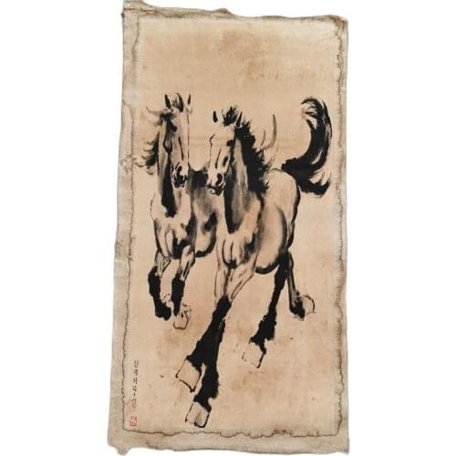 Xu Beihongs Double Horses, Paintings on Old Chinese Xuan Paper