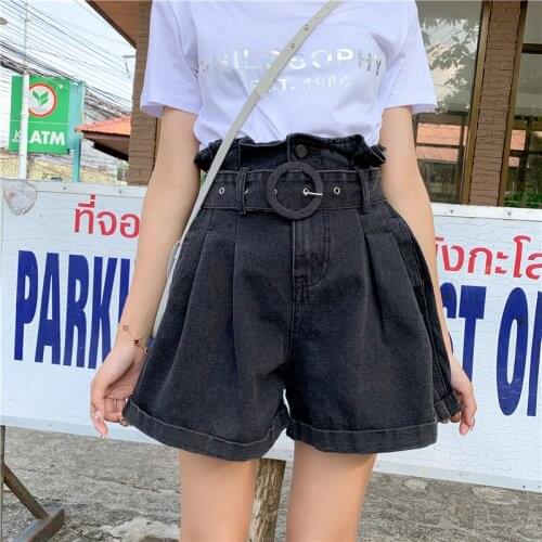 2020 summer large size denim shorts womens new Korean version high waist loose loose thin A word wide leg shorts A724