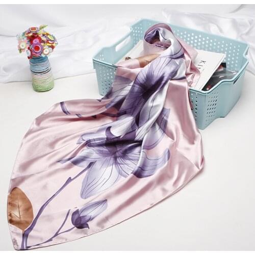 Floral Print Hair Scarf For Women Kerchief Silk Satin Hijab Scarfs Neckerchief 90*90cm Square Shawls Headband Scarves For Ladies