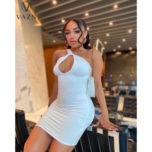 VAZN Spring Summer New Style Euramerican Single Shoulder Female Dress Hollows Out Sex Appeal Night Shop Wraps Buttock Dress