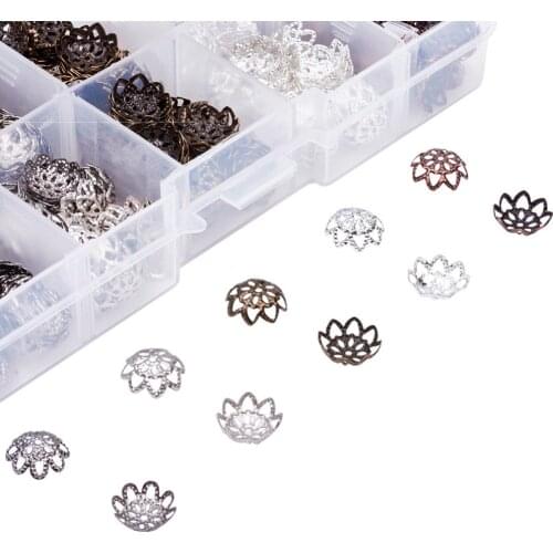 1 Box Mixed Iron Flower Bead Caps for Jewelry Making DIY Finding Mixed Color, 9x4mm, Hole: 1mm; about 525pcs/box,10g/compartment