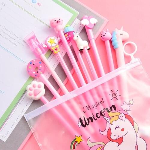 10Pcs/Set Unicorn/Cactus Gel Ballpoint Pens Cartoon Student Stationery Gel Ink Pen School Office Suppliers Gifts For Kids Girls