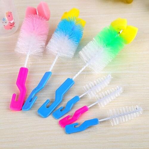 2Pcs Sponge Cleaner Baby Milk Bottle Brush 360° Cleaning Tools Random Color Nipple Bottle Brush Nylon/Sponge/Plastic