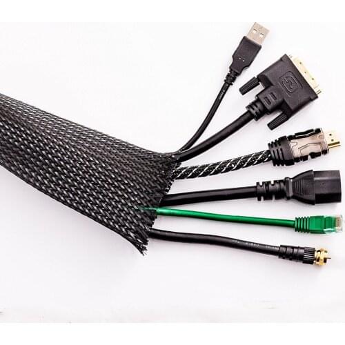 30ft 1.5" 38mm Braided sleeving cable expandable for cable protection black PET