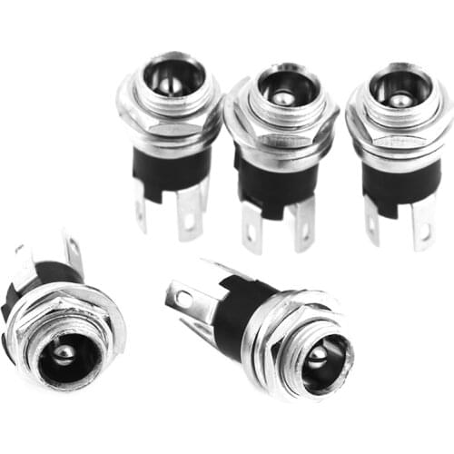 5Pcs 5.5 X 2.1mm DC Power Supply Jack Socket Female Panel Mount Connector Plug Adapter 2 Terminal Types 5.5x2.1 Connectors