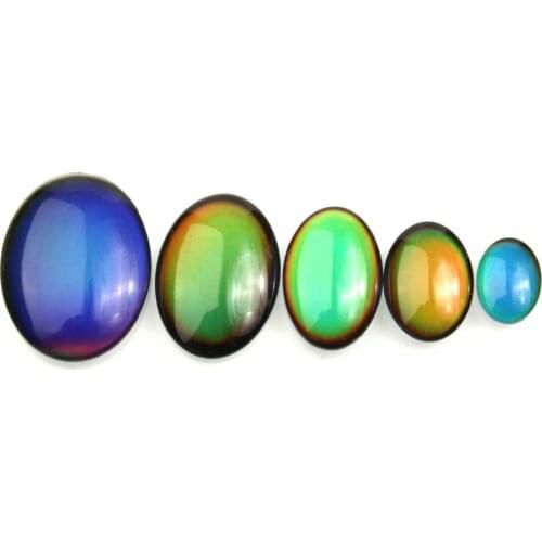 5Pcs Mood Cabochon Beads Color Change Feeling Temperature Control Oval Shape Glass Cabochon Fit for Diy Rings Jewelry Making
