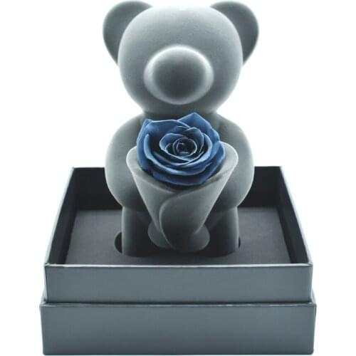 Art Ornament Handmade Roses Bear Purple Forever Flower Valentines Day Gift Home Decor Collection Couple Gift