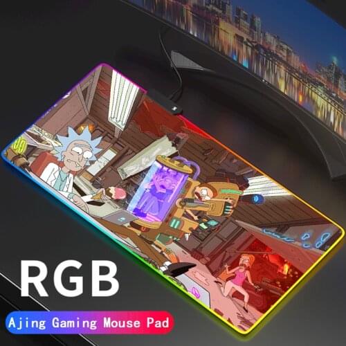 Large Gaming Glow Mousepad Anime RGB Rick Mouse Pad XXL Computer Mat LED Backlit Mat Mause Carpet Desk Mat