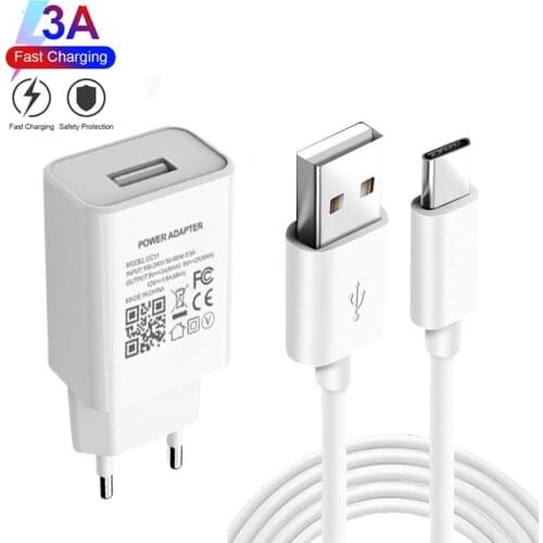 Quick Charge 3.0 Fast Phone Charger EU Plug For Xiaomi Mi Poco X3 NFC M3 F3 F2 Pro Redmi 9T 8A 9 Type-c USB Fast Charging Cable
