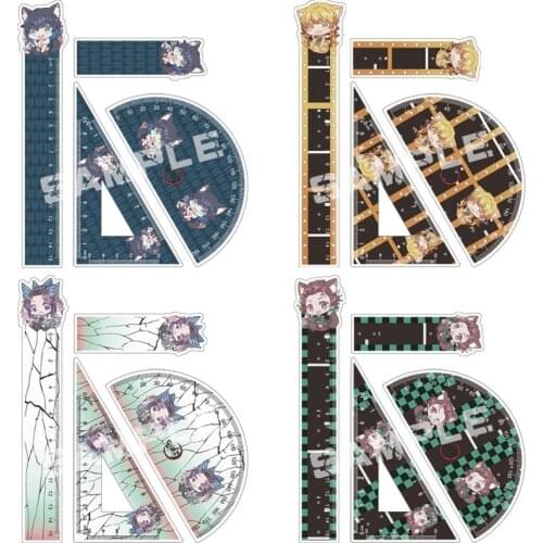 Demon Slayer Rulers Cartoon Anime Stationery Kawaii School Supplies Office Drafting Supplies Plastic Acrylic Set Ruler Kawaii