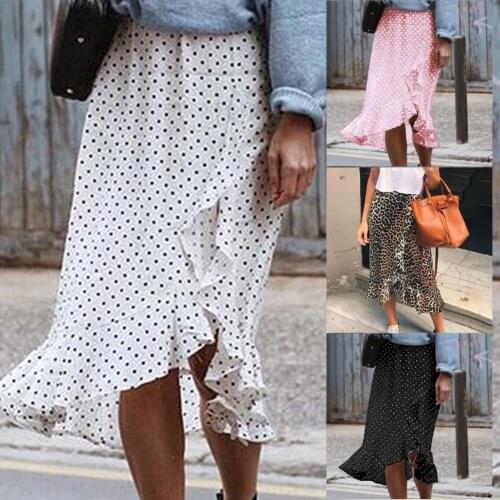 Polka Dot Print Long Maxi Summer Skirt Women Fashion 2021 White Black Split High Waist Sun Wrap Aesthetic Skirt Female юбка 2021