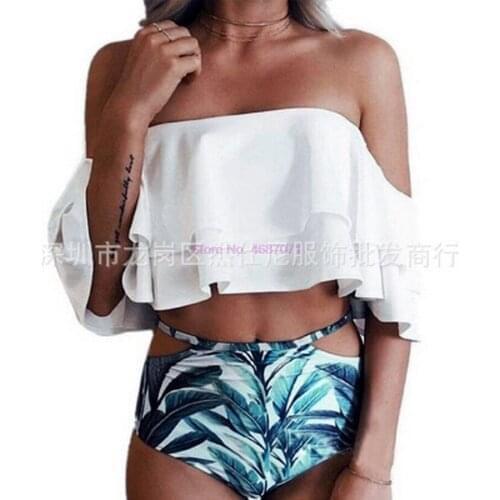 By dhl 50pcs new High Waist Swimsuit Bikinis Women Off The Shoulder Swimwear Ruffle Vintage Bikini Set Plus Size Bathing Suits