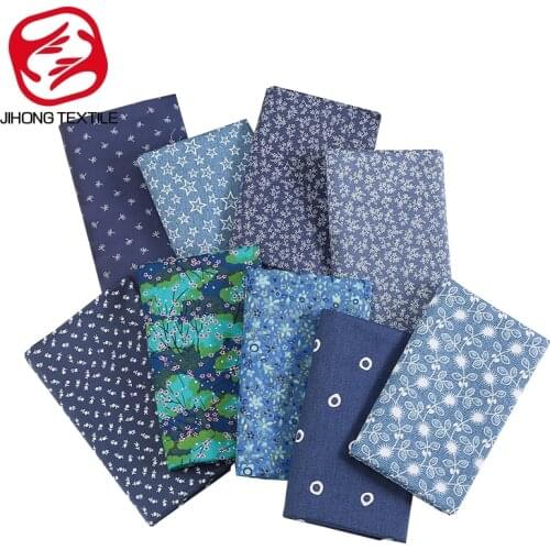 Blue Cotton Twill Fabric By The Meter Navy Printed Floral Sewing Materials TJ1357