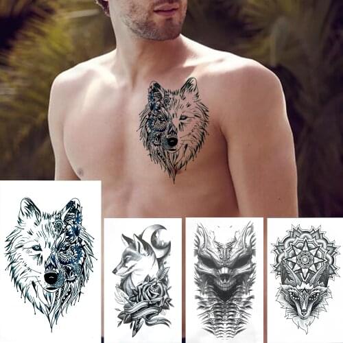 Henna Wolf Temporary Tattoos For Men Women Creative Body Art Tatoo Sticker Black Skull Totem Coyote Tattoos Supplies Makeup Tool