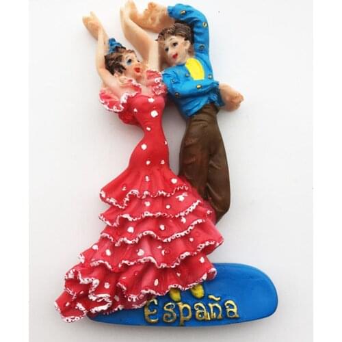 Spain creative tourism commemorative gift three-dimensional flamenco pas de deux handmade painted magnetic sticker refrigerator