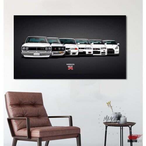 Modern Home Decorations Painting Wall Art Vehicles History of Skyline GTR Sport Car Picture Canvas Art Posters and Prints