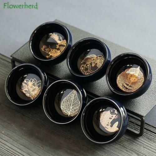 Pottery Gold Leaf Tea Cup Teaware Ceramic Porcelain Single Cup Carp Buddha Cup Master Zen Single Cup Creative Kung Fu Tea Cup