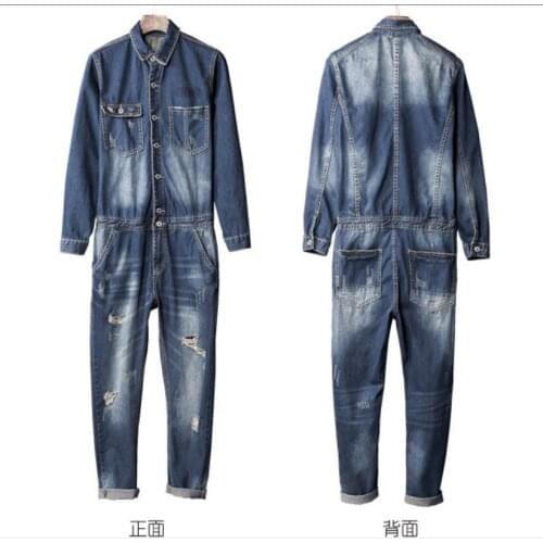 M-xxl Autumn Trend Denim Jumpsuit Jeans Mens Japanese Motorcycle Mechanic Dress Slim Rompers Korean Denim One Piece Overalls