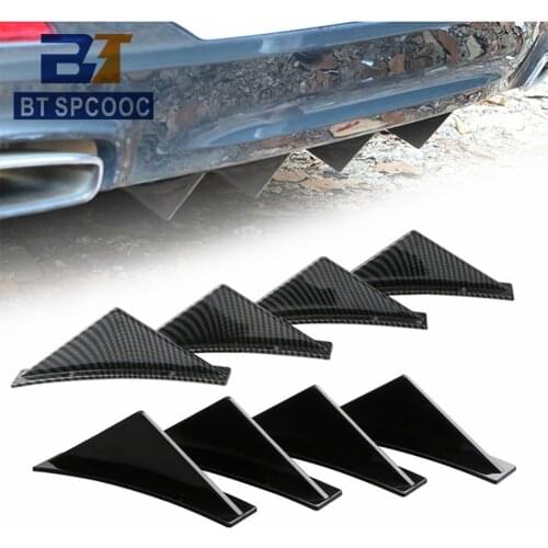 New Arrival High Quality Carbon Fiber 4pcs Car SUV Back Rear Bumper Diffuser Shark Fin Kit Spoiler Lip Wing Splitter Flat Curved