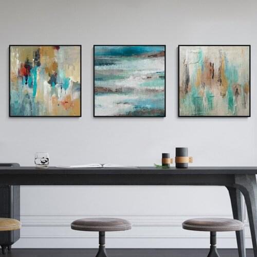 Colorful Abstract Graffiti Blue Brown Texture Sea Waves Scenery Canvas Painting Wall Picture Print Poster Room Home Decoration