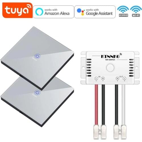 KTNNKG AC90-220V Tuya Smart Home APP WiFi Touch Switch Light RF 433Mhz Wall Panel DIY Relay Module Timer Alexa Socket Lamp