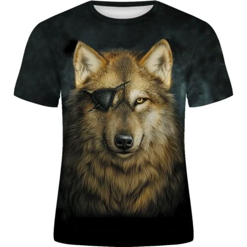 Summer new one-eyed wolf 3D printing men and women O-neck T-shirt casual short-sleeved comfortable hip-hop T-shirt