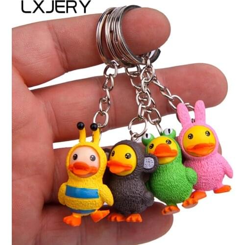 LXJERY 4 Styles Cute Duck Key Chain Women Lovely Bag Pendant Key Ring For Women Kids Girls Toy Gift
