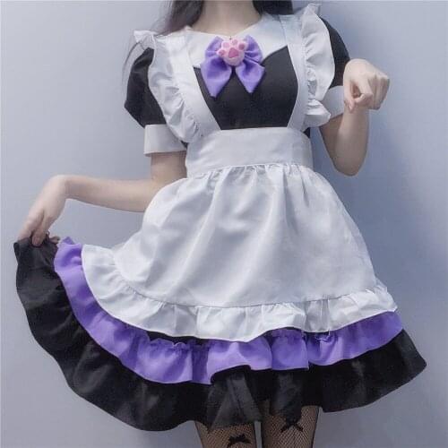 Sweet Maid Girl Dress Patchwork Short Sleeve Halloween Lolita Cosplay Costume