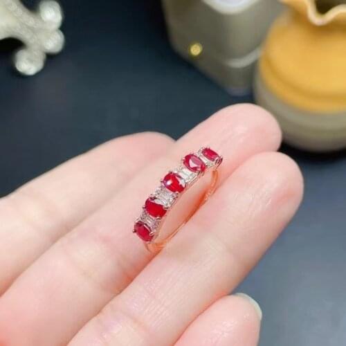 Fashion Silver Ruby Ring for Office Woman 3mm*4mm Natural Africa Ruby Silver Ring 925 Silver Ruby Jewelry Gift for Gir