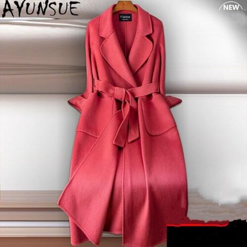Fashion Winterwomen Wool Coat with Belt Elegant Coat Women Autumn Woman Coats and Jackets Female Manteau Femme Hiver WPY1207