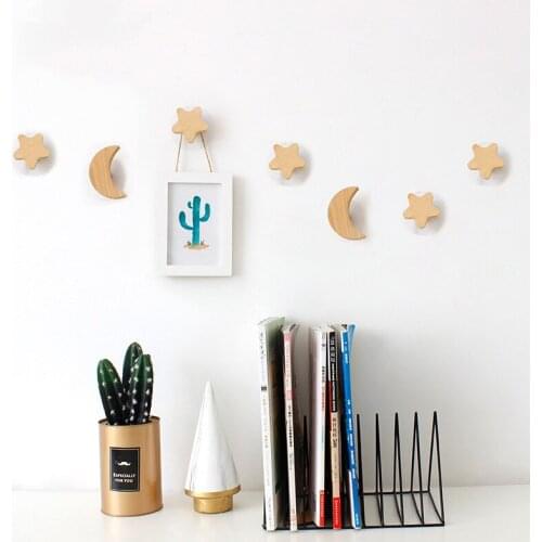 Wall Mounted Coat Hook Wooden Wall Hooks Star Moon Shape Clothes Towel Hanger Key Holder Storage Hanger For Bathroom Nordic