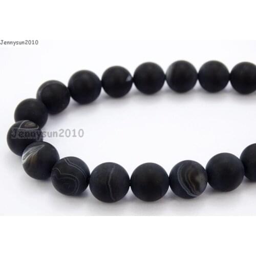 Natural Matte Black Stripe Ag-ate 10mm Frosted Gems stones Round Ball Loose Spacer Beads 15'' 5 Strands/ Pack