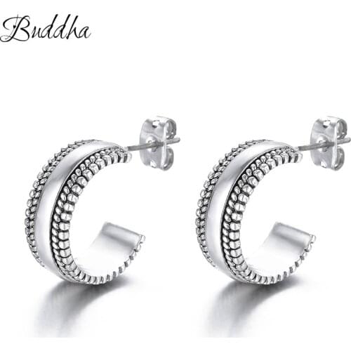 The New Ear Chic Twist Clasp Ear Pierced Earrings Mini Handsome Diameter 6.5mm Buddha Earrings Women Gift