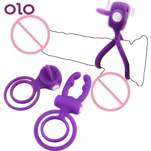 OLO Dual Pleasure Penis Vibrator Tongue Licking Vibrating Ring Cock Ring Powerful Clit Stimulator Penis Ring Sex Toys for Men