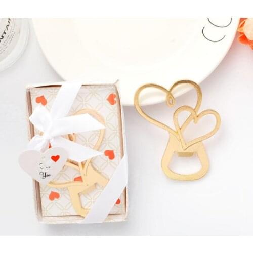Double Heart Style Beer Bottle Opener with Retail Box for Wedding Party Gift Favors Barware Tool SN2202