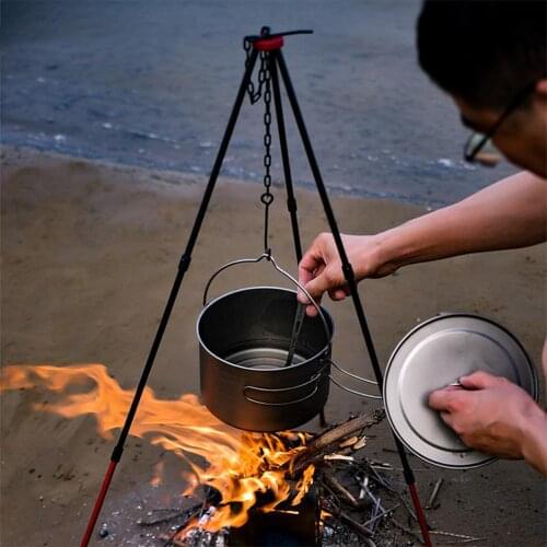 Outdoor Camping Tent Picnic Campfire Stand Lightweight Aluminum Tripod Adjustable Chain Stove 3-leg Holder Perfect For Camping
