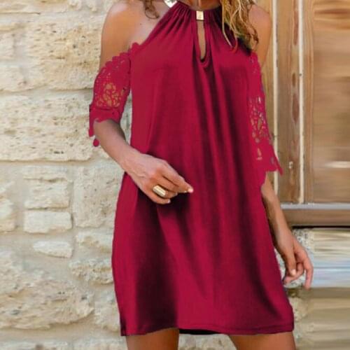 Sexy Halter Hollow Out Party Dresses Lace Fashion Solid Loose Sleeveless Mini Dress Women Elegant Off Shoulder Casual Dress