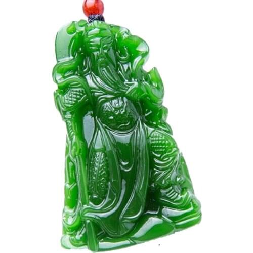 Wholesale Natural Nephrite carving Guan Gong pendants men domineering Lucky Jades pendant necklace jewelry