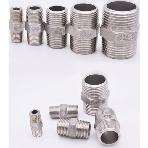 1/8" 1/4" 3/8" 1/2" 3/4" 1" 1-1/4" 1-1/2" BSP Male to Male Thread Hex Nipple Threaded Reducer Pipe Fitting Stainless Steel 304