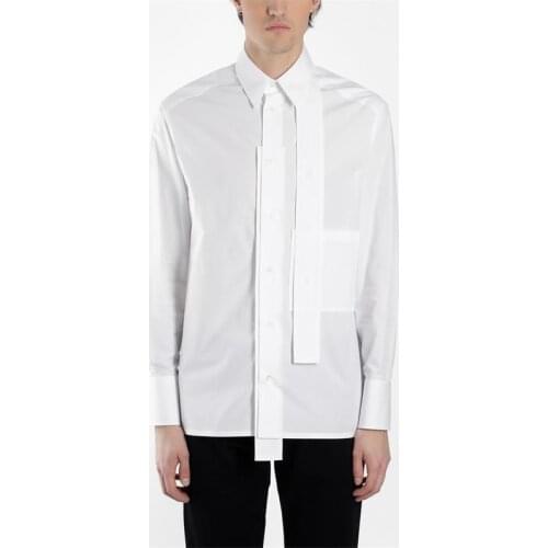 Cotton poplin streamer shirt white square collar shirt men