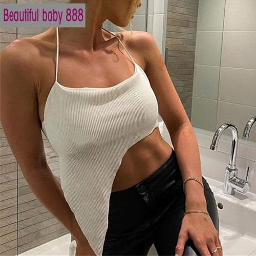 Meqeiss Sexy Bandage Backless Low Cut Camisole Women Crop Tops Club Party Home Wear Summer White Rib knit Slim Soft Vest Female