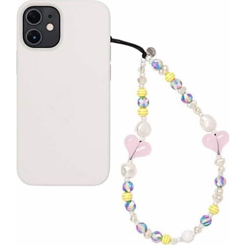 Colorful Beads Mobile Phone Chain Lanyard for Women Girls Bohemia Heart Pearl Rope For Phone Case Hanging Cord Phone Charm Chain